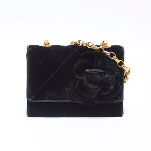 CHANEL Velvet Camellia Mini Shoulder Bag, Black, WS14364